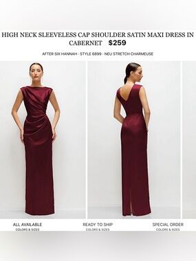 After Six High Boat Satin Maxi Dress in Cabernet Red